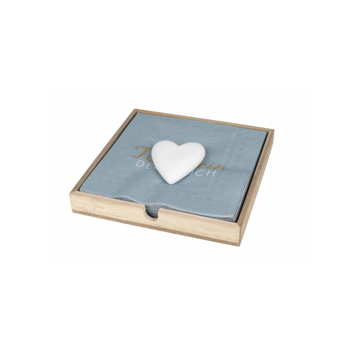 Acacia Wood Napkin Holder With Porcelain Heart