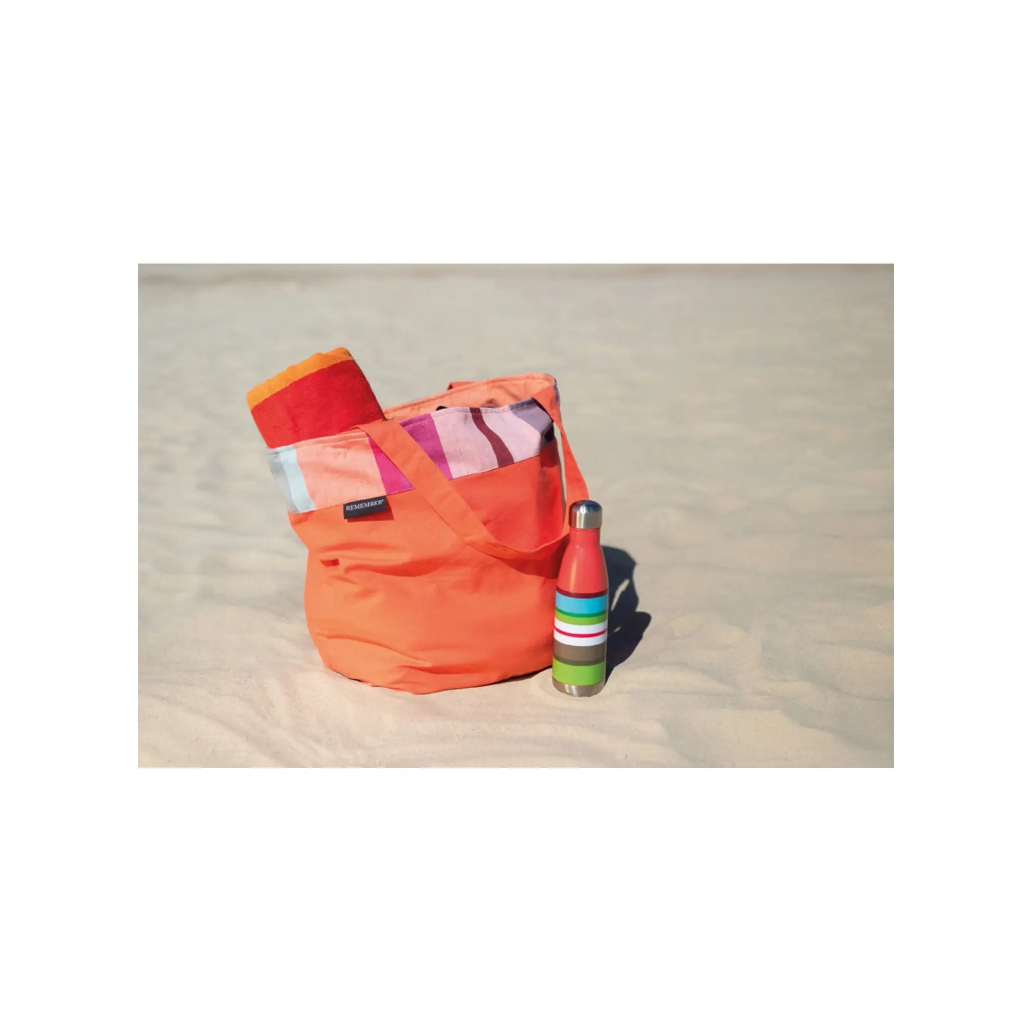 Premium Cotton Beach Tote Bag in Coral Design Remember