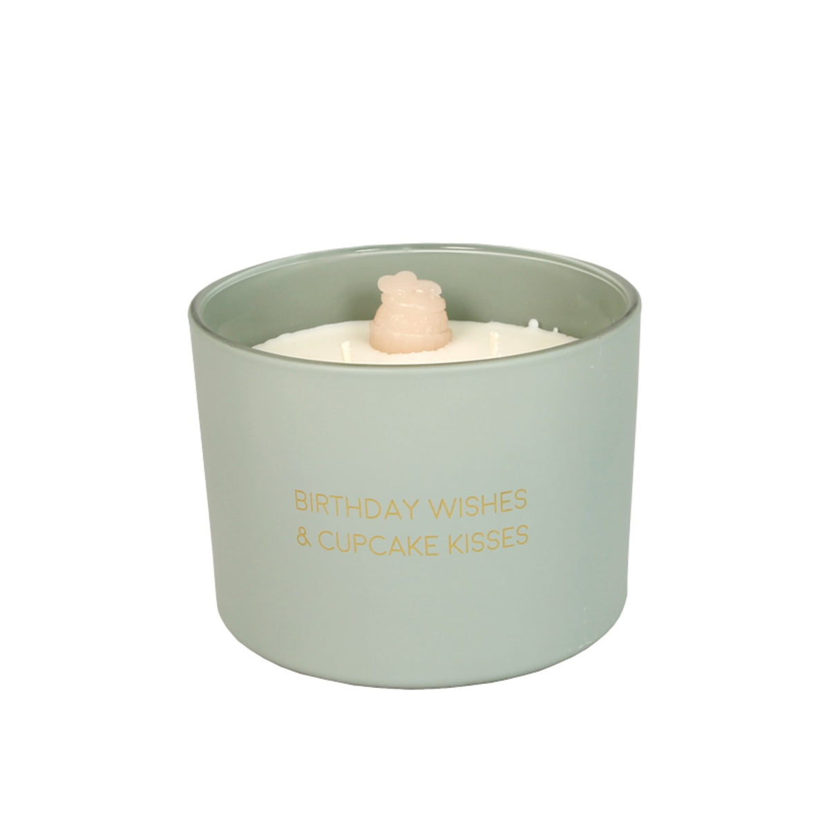 Scented soy candle (in Glass Jar with Charm) Green / "Birthday wishes & cupcake kisses"