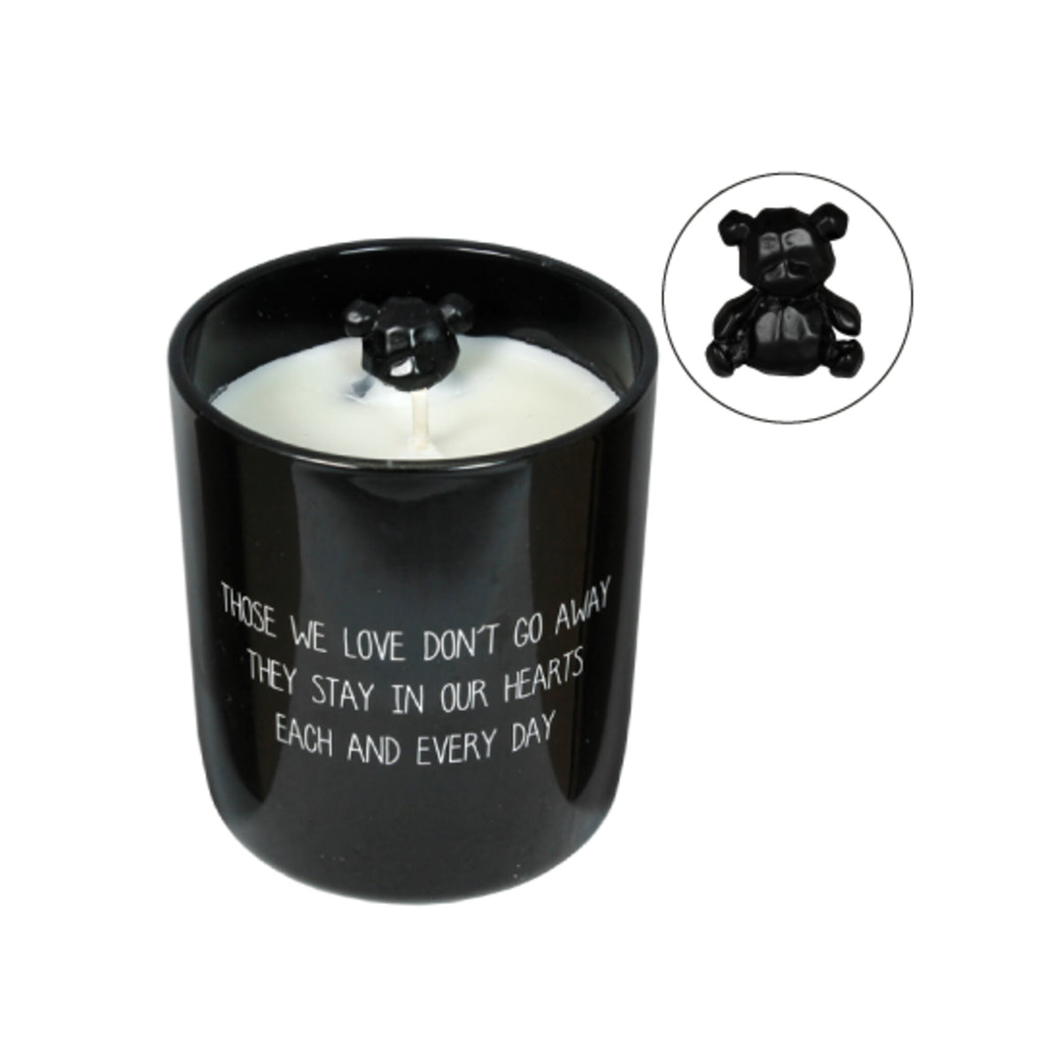 Scented soy candle (in Glass Jar with Bear) Black / "Those we love stay in our hearts"