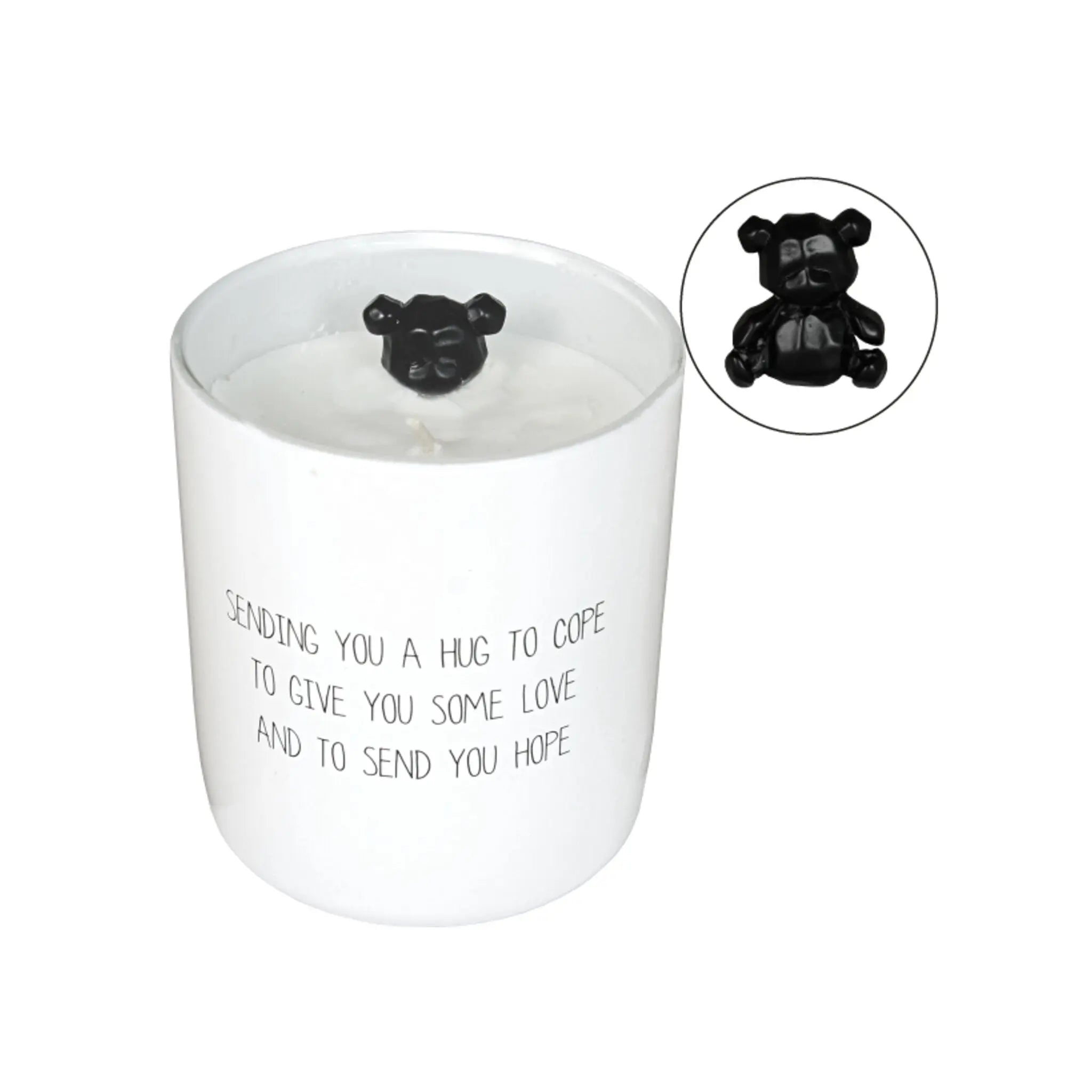 Scented soy candle (in Glass Jar with Bear) White / "Sending you a hug to cope" My Flame Lifestyle