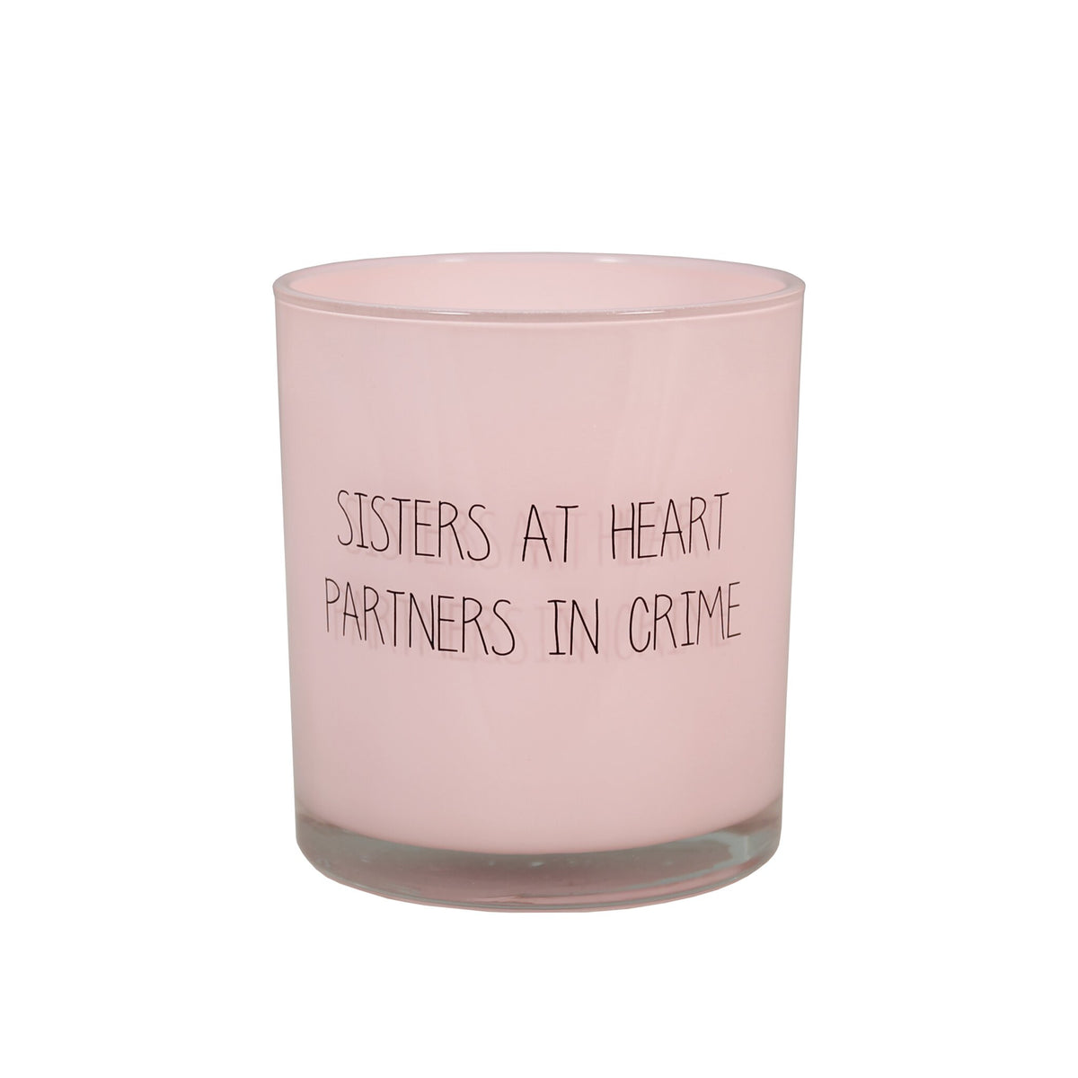 Scented soy candle (in Glass Jar with Wooden Wick) Pink / "Sisters at heart partners in crime"