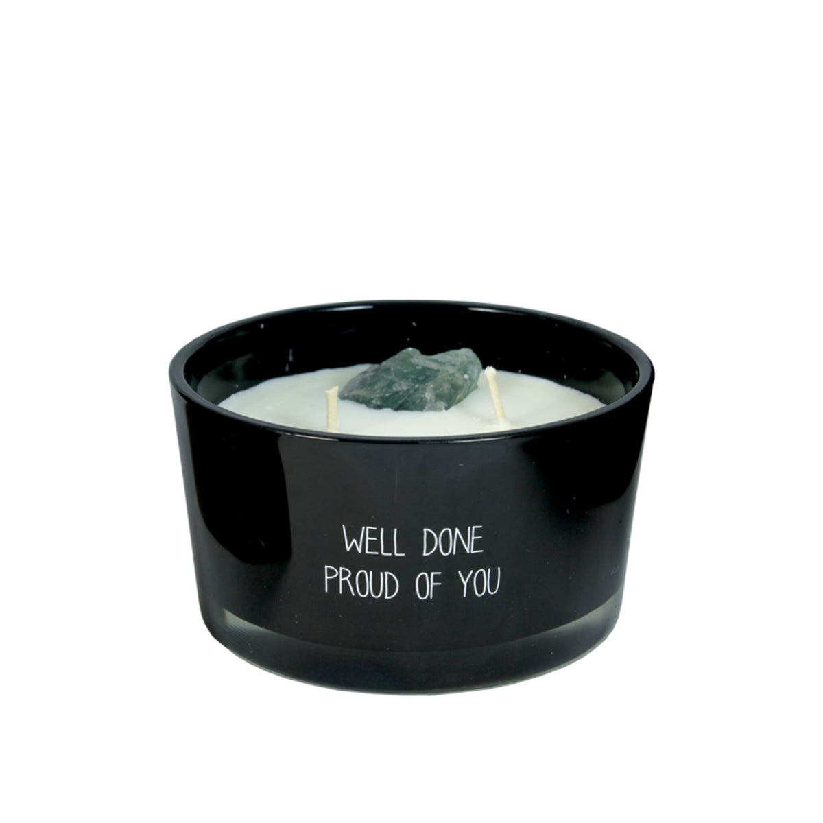 Scented soy candle (in Glass Jar with Crystal) Black / "Well done proud of you"