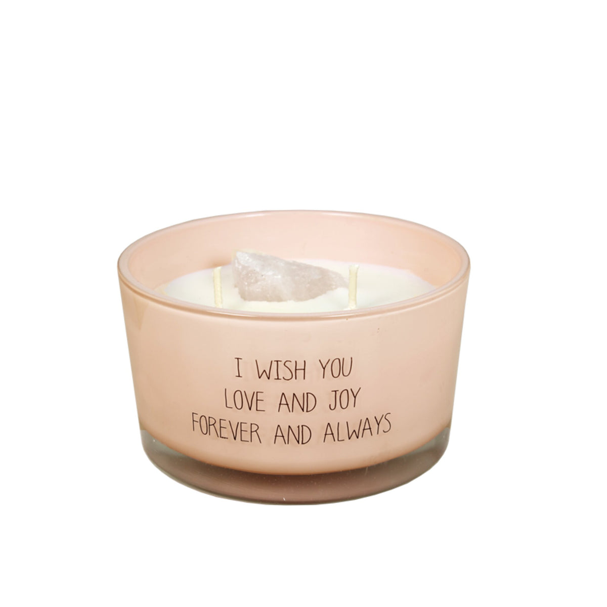 Scented soy candle (in Glass Jar with Crystal) Pink / "I wish you love and joy forever and always"