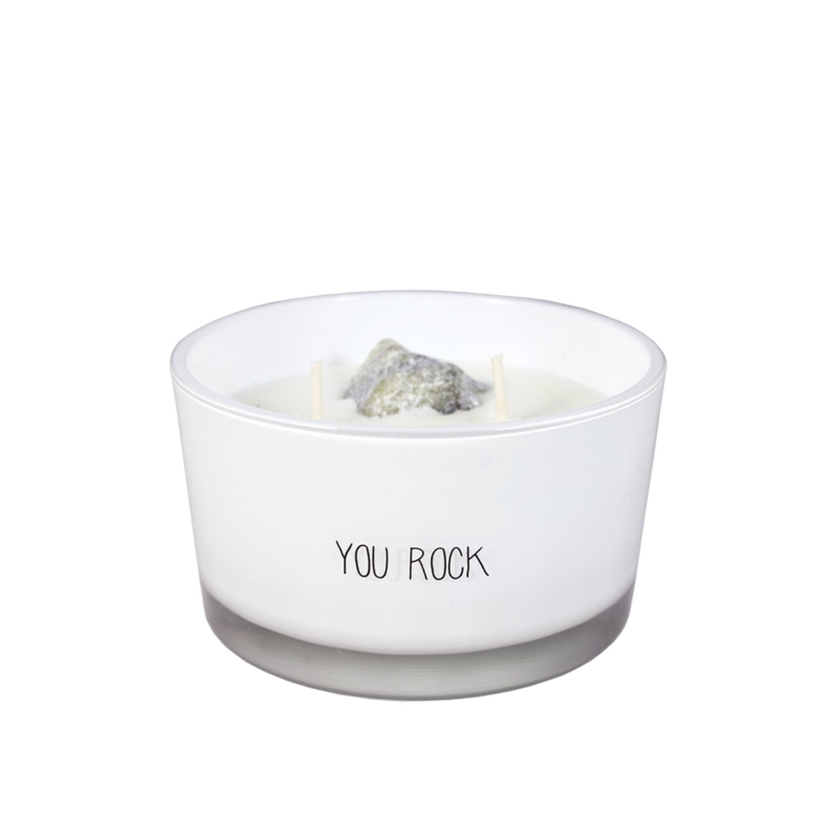 Scented soy candle (in Glass Jar with Crystal) White / "You rock"