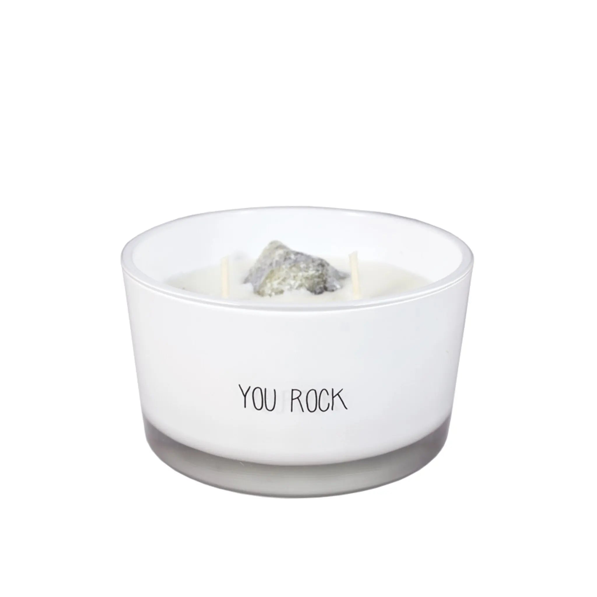 Scented soy candle (in Glass Jar with Crystal) White / "You rock" My Flame Lifestyle