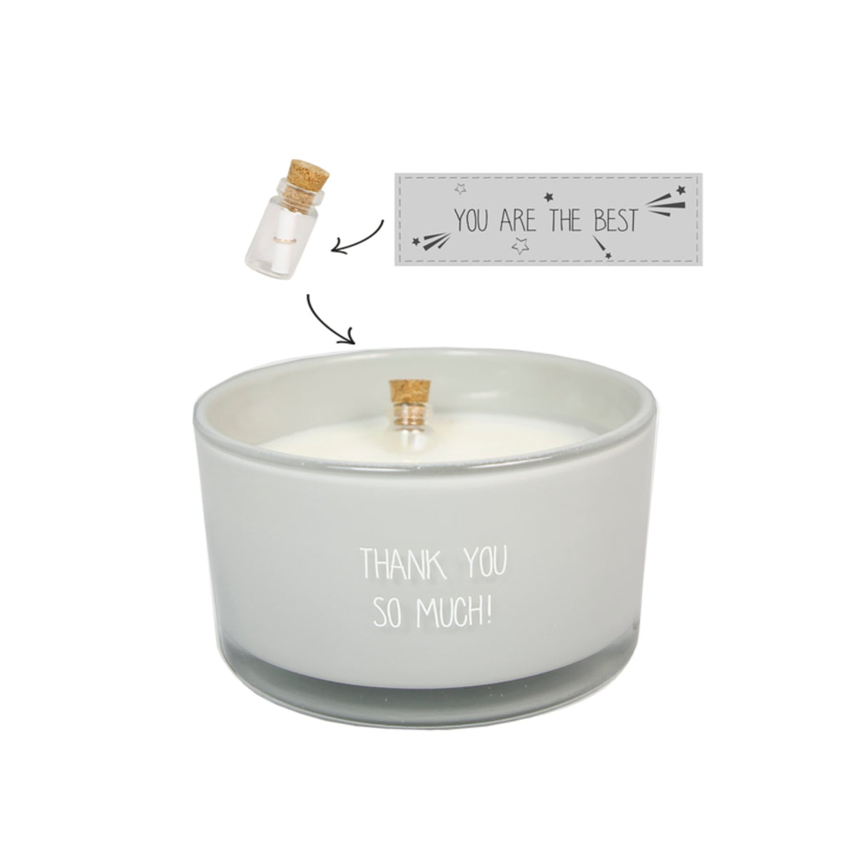 Scented soy candle (in Glass Jar with Message) Grey / "Thank you so much!"