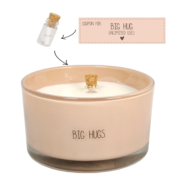 Scented soy candle (in Glass Jar with Message) Pink / "Big Hugs"