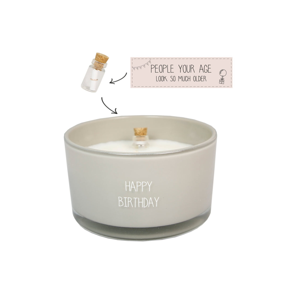 Scented soy candle (in Glass Jar with Message) Sand / "Happy Birthday"