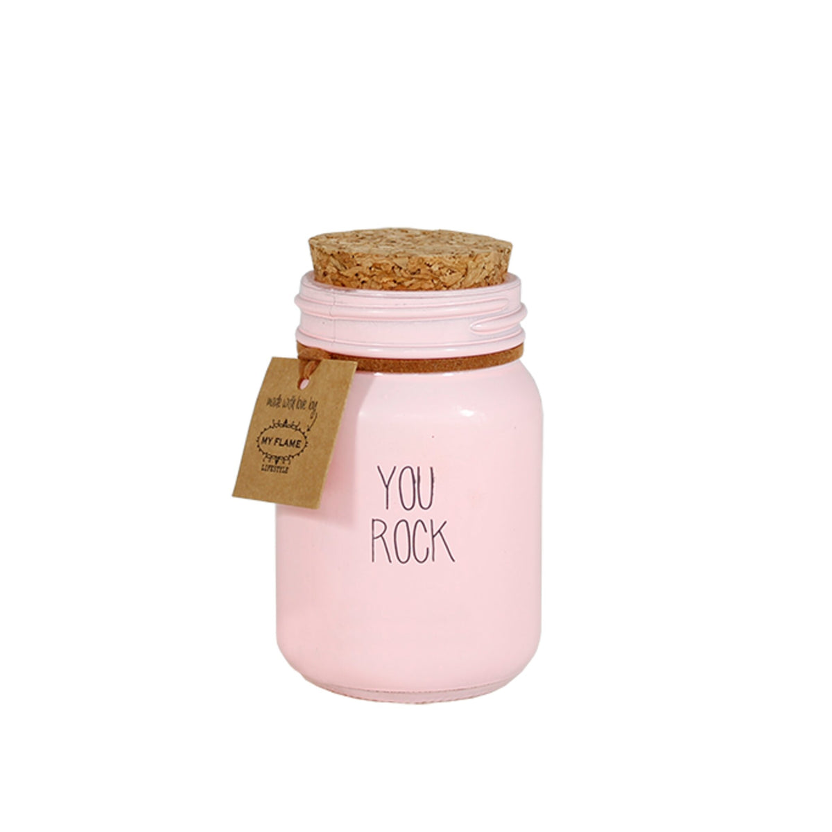 My Flame Lifestyle Scented Soy Candle in Glass Jar Pink / "You Rock"