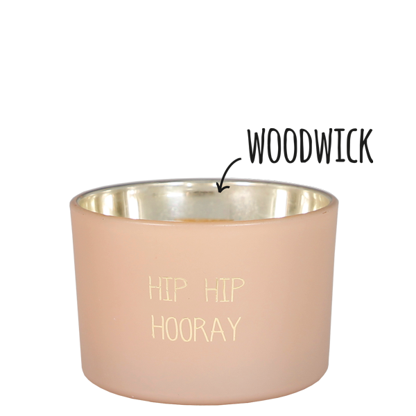 Scented soy candle (in Glass Jar with Wooden Wick) Pink / "Hip hip hooray"