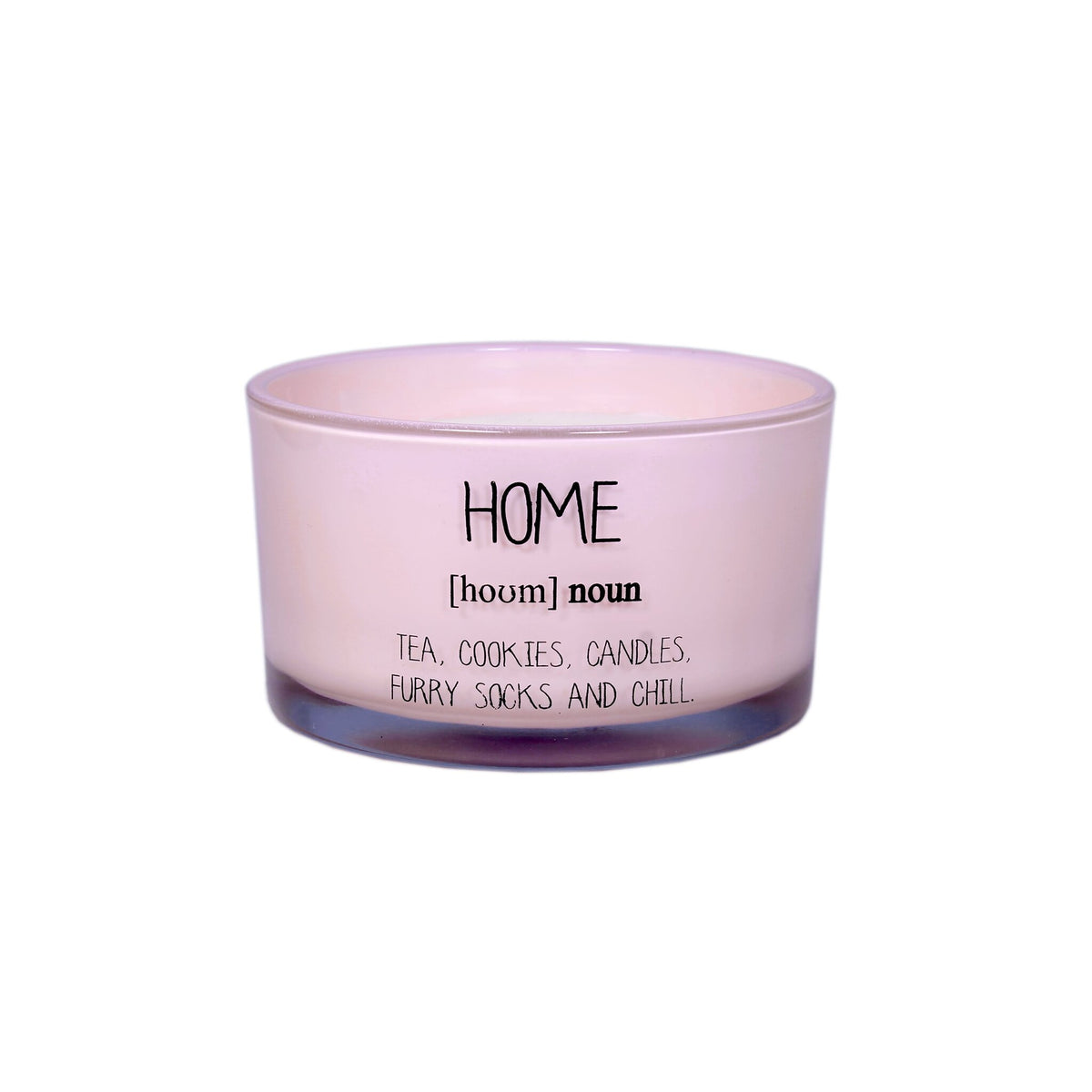 Scented soy candle (in Glass Jar with Wooden Wick) Pink / "Home, cookies, furry socks, chill"