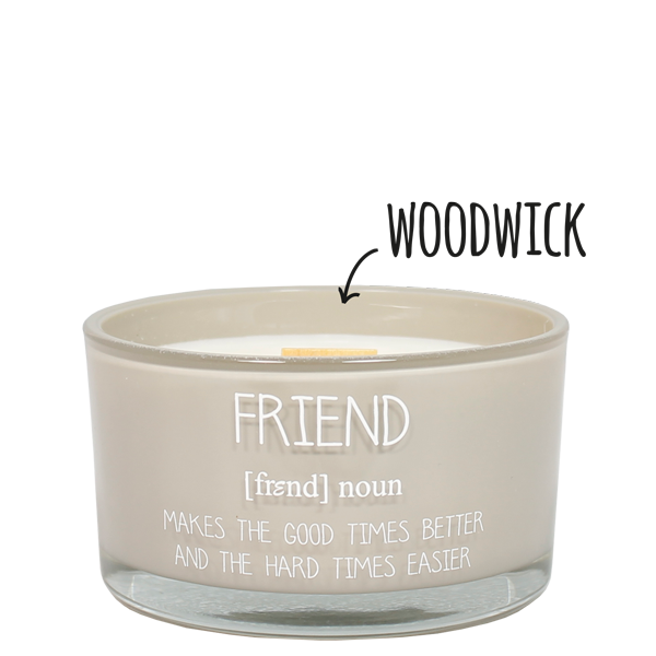 Scented soy candle (in Glass Jar with Wooden Wick) Sand / "Friend, makes the good times"