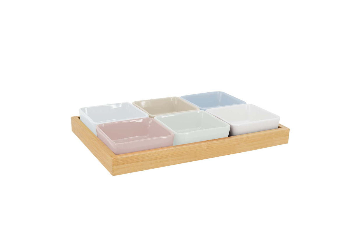 Bowl set with wooden tray no. 2, set of 7