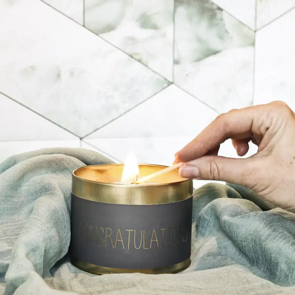 My Flame Lifestyle XL Scented soy candle in tin (gold) Congratulations Dark grey My Flame Lifestyle
