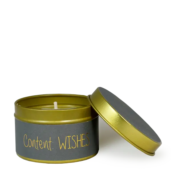 My Flame Lifestyle Scented soy candle in tin (gold) Dark Grey Content: wishes My Flame Lifestyle