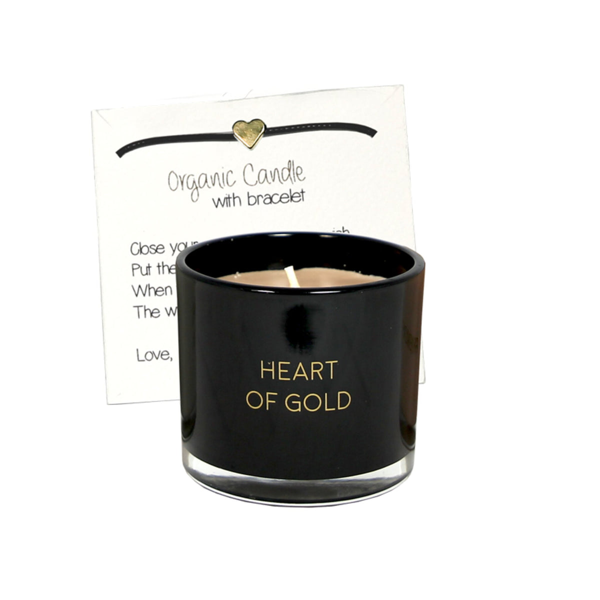 Scented soy candle (in Glass Jar with Bracelet) Black / "Heart of gold"